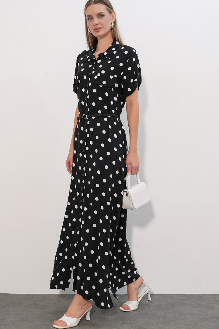 Bigdart 1661 Robe longue à pois avec ceinture - b. Noir