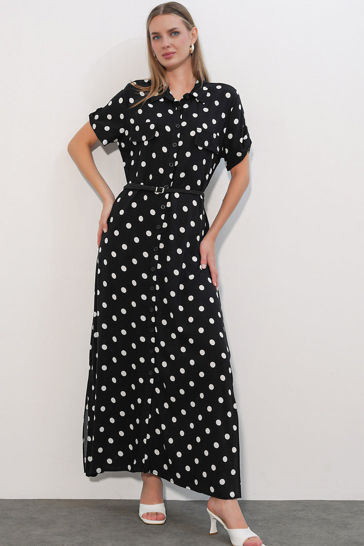 Bigdart 1661 Robe longue à pois avec ceinture - b. Noir