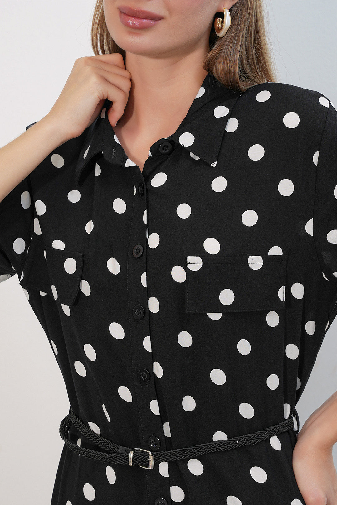 Bigdart 1661 Robe longue à pois avec ceinture - b. Noir