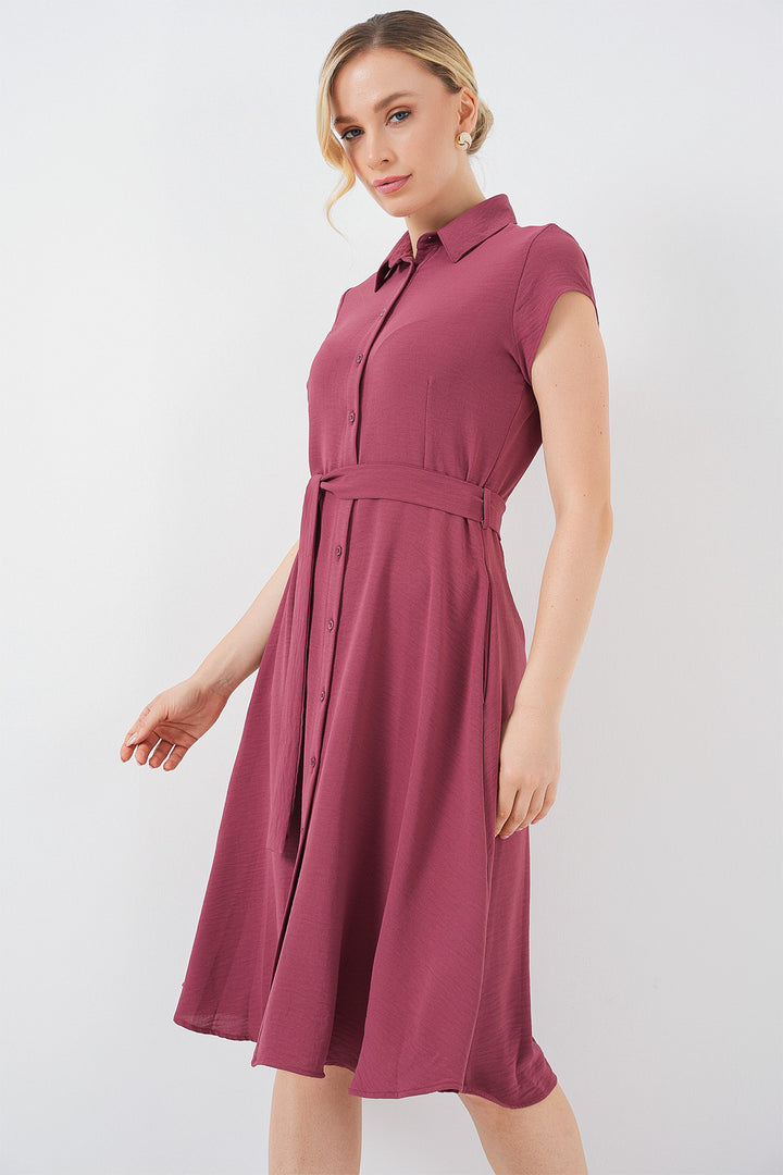 Bigdart 1677 Robe à ceinture à boutons - Vieux rose