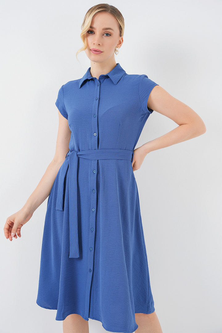 Bigdart Robe à ceinture avec boutons sur toute la longueur 1677 - Indigo
