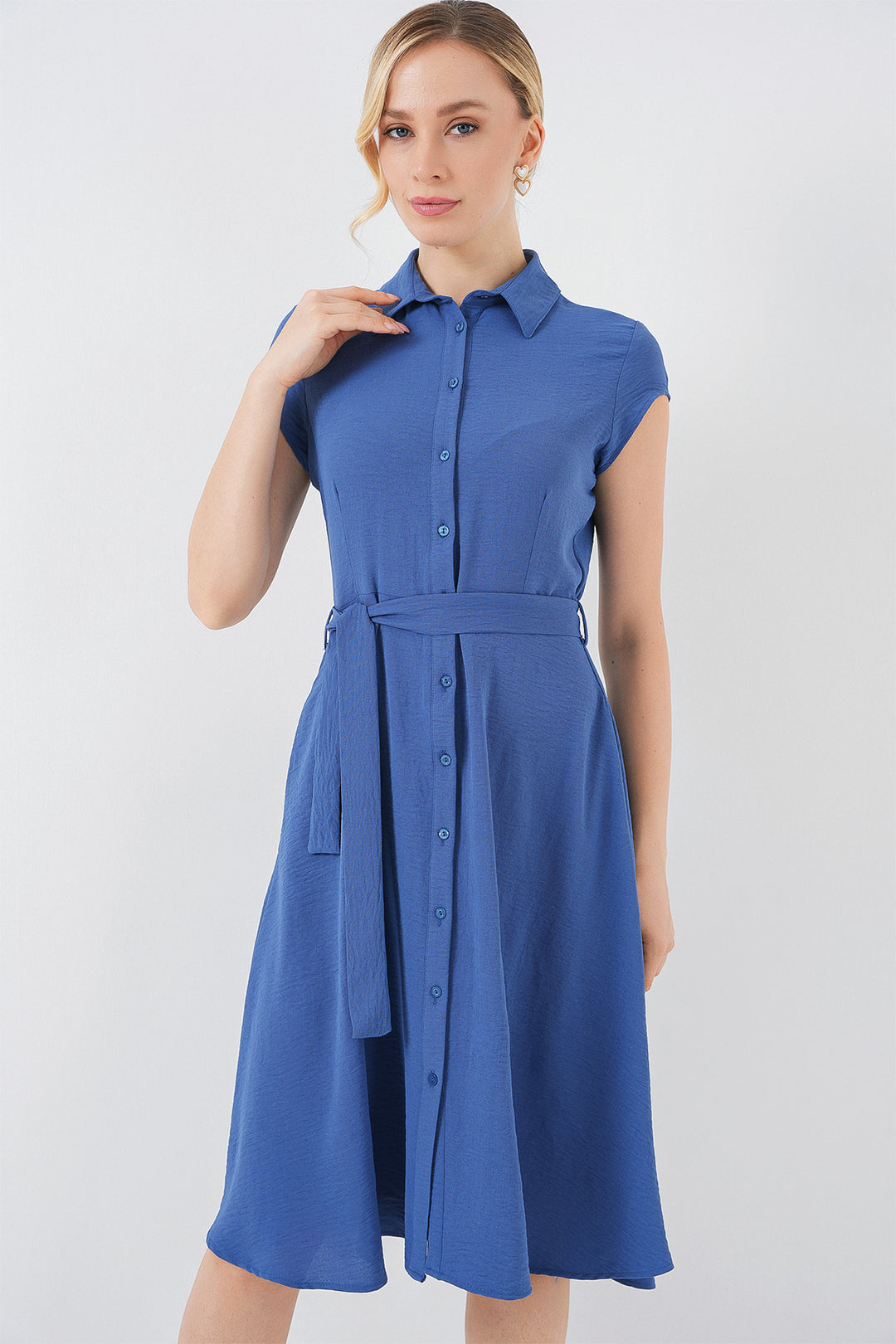 Bigdart Robe à ceinture avec boutons sur toute la longueur 1677 - Indigo