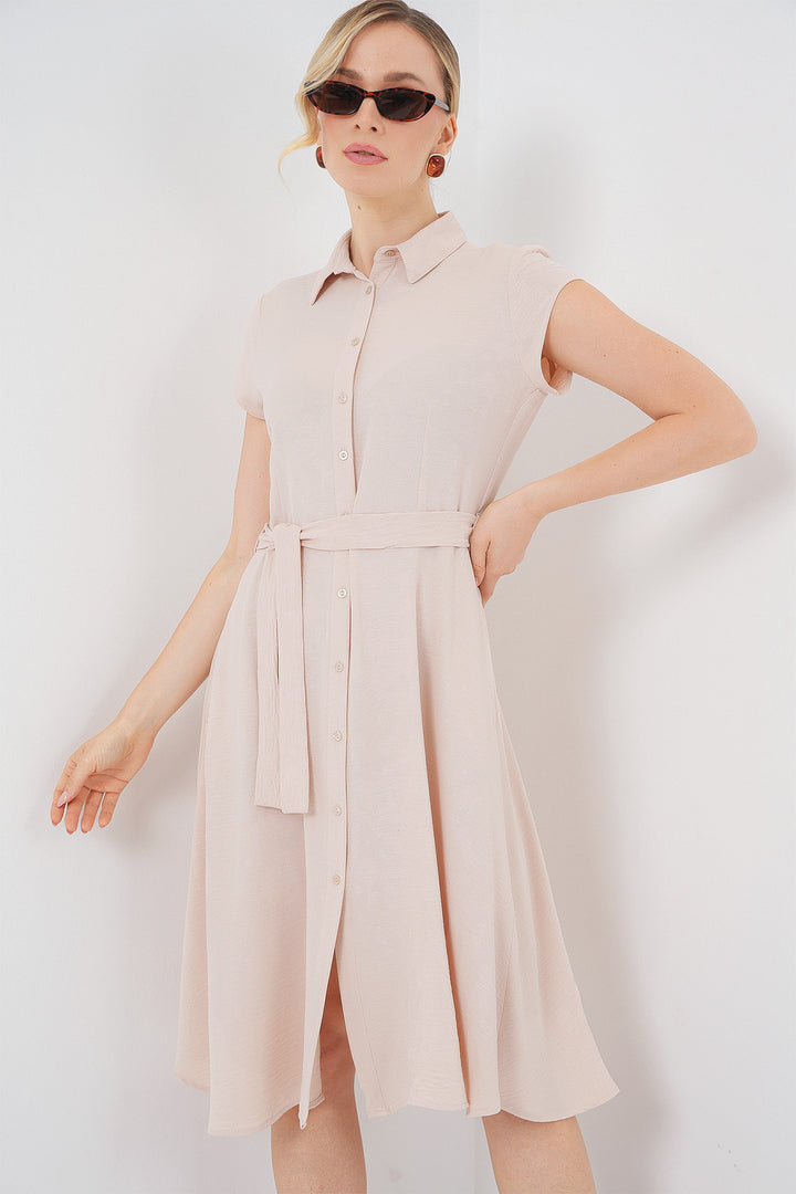 Bigdart Robe à ceinture avec boutons sur toute la longueur 1677 - Crème
