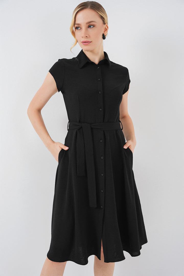 Bigdart 1677 Robe à ceinture à boutons sur toute la longueur - Noir