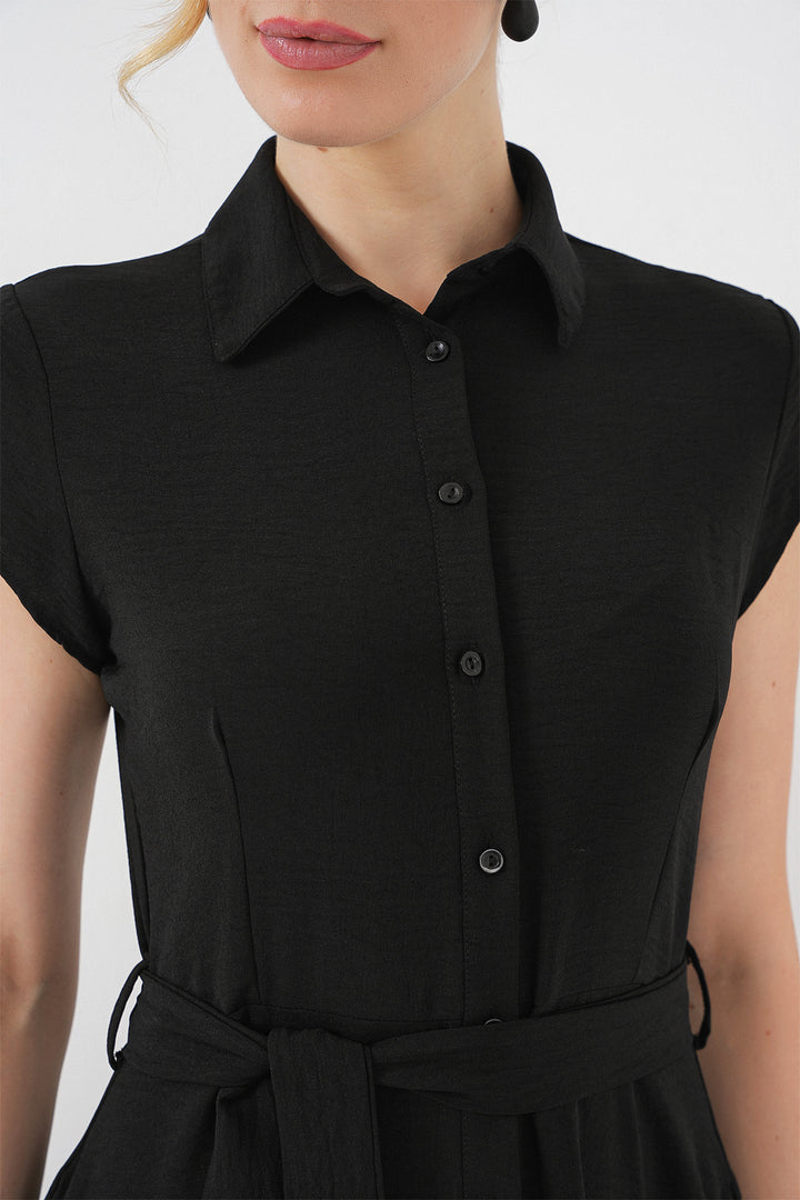 Bigdart 1677 Robe à ceinture à boutons sur toute la longueur - Noir