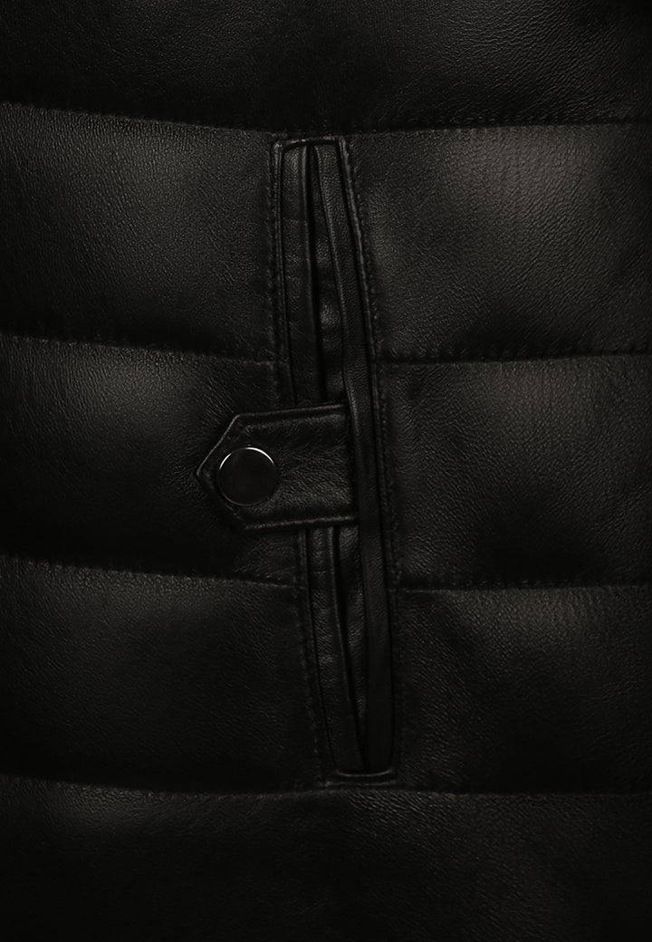 Felix Hardy Veste en Cuir Doudoune à Capuche avec Détails en Fourrure pour Homme - Noir