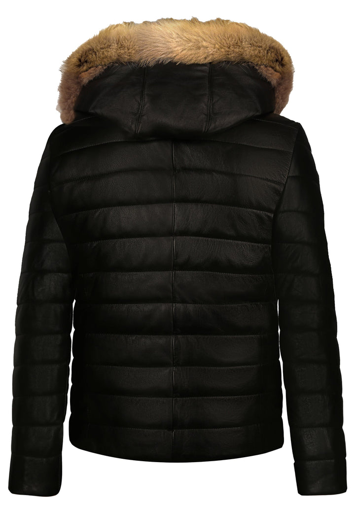 Felix Hardy Veste en Cuir Doudoune à Capuche avec Détails en Fourrure pour Homme - Noir