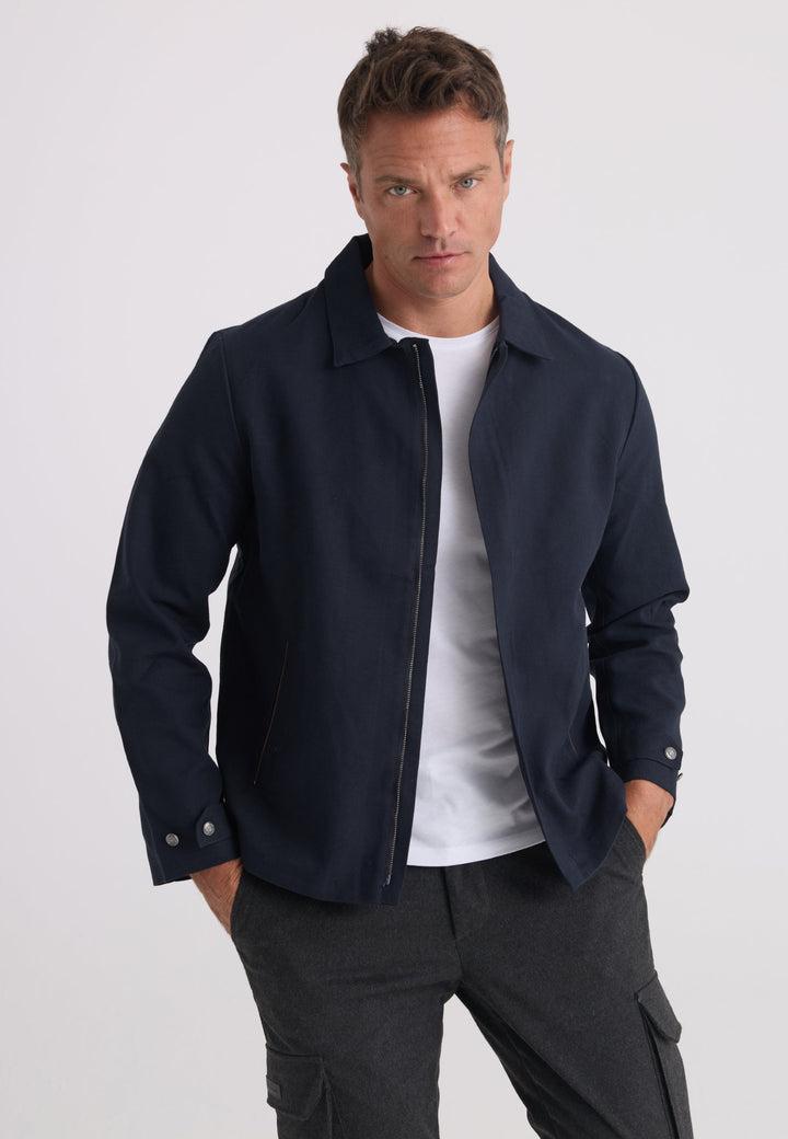 Felix Hardy Homme Veste Saisonnière Zippée Mélange Coton Lin - Bleu marine