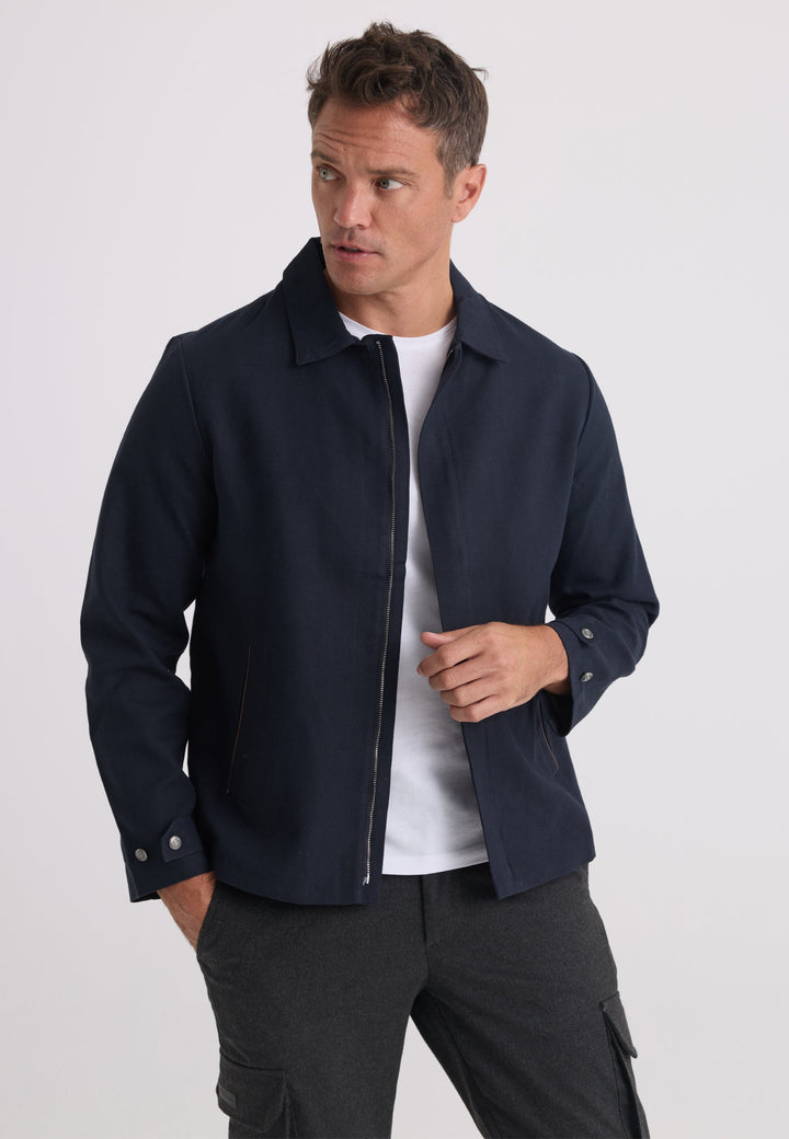 Felix Hardy Homme Veste Saisonnière Zippée Mélange Coton Lin - Bleu marine