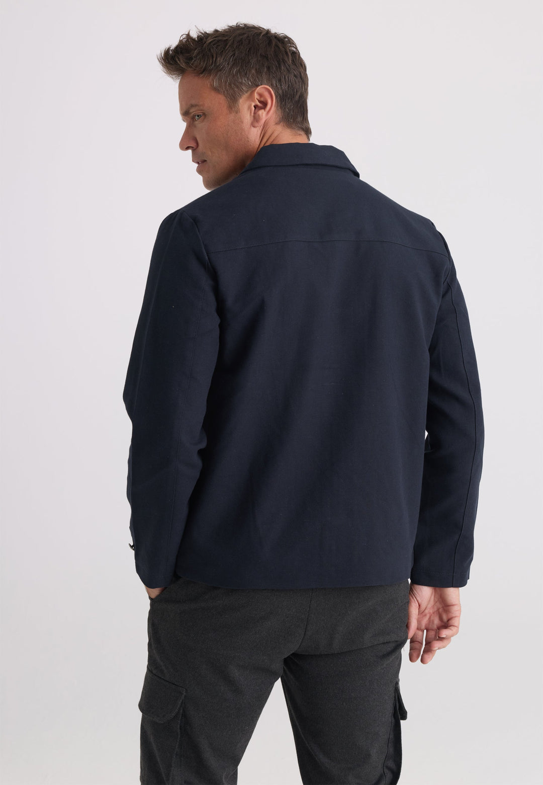 Felix Hardy Homme Veste Saisonnière Zippée Mélange Coton Lin - Bleu marine