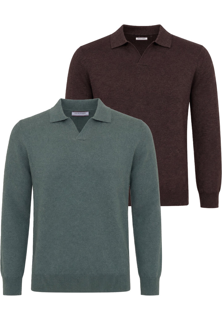 Felix Hardy Homme Pull Col Polo 2 Pièces - Kaki