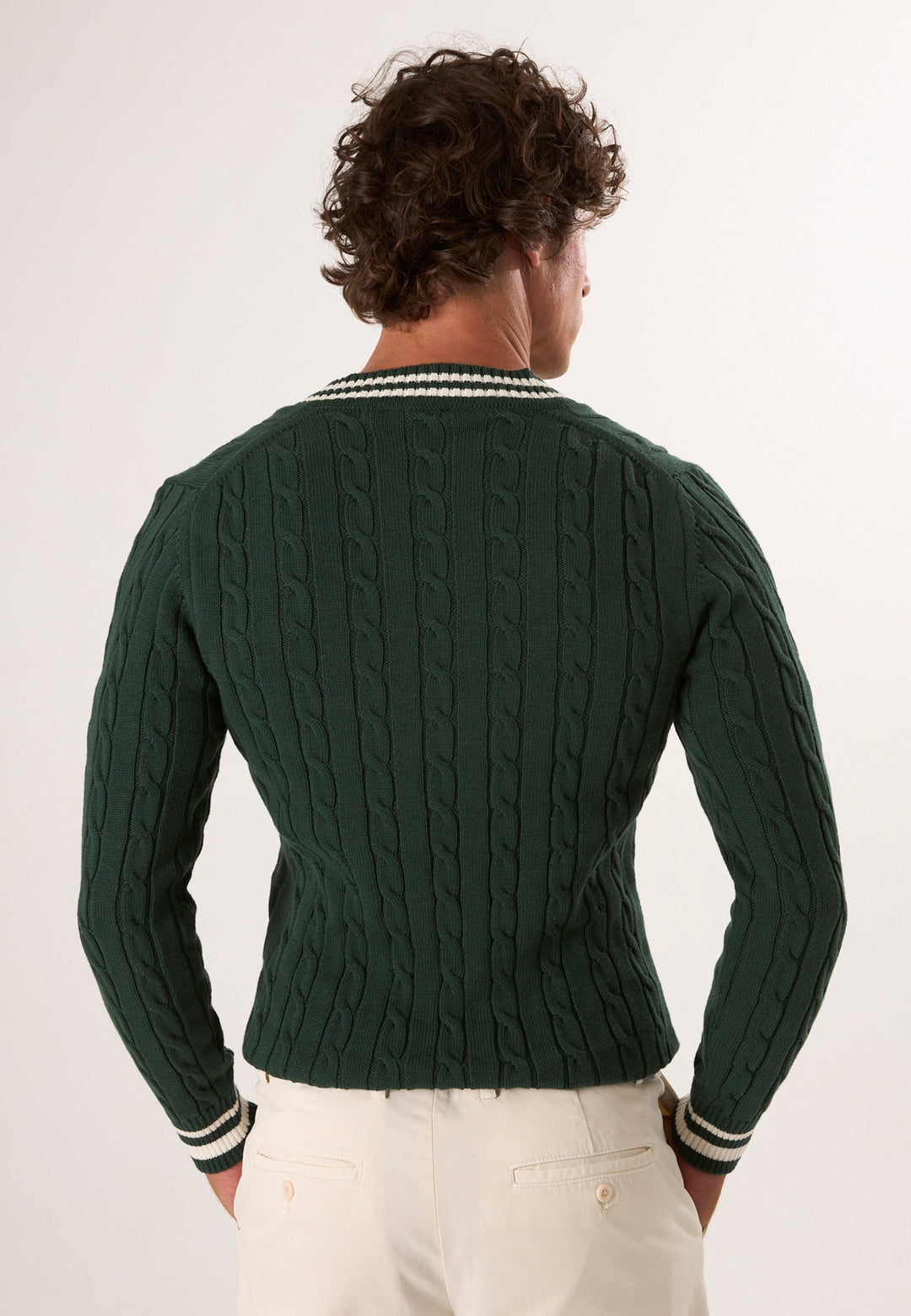 Felix Hardy Pull tricot homme col V tressé - Vert foncé