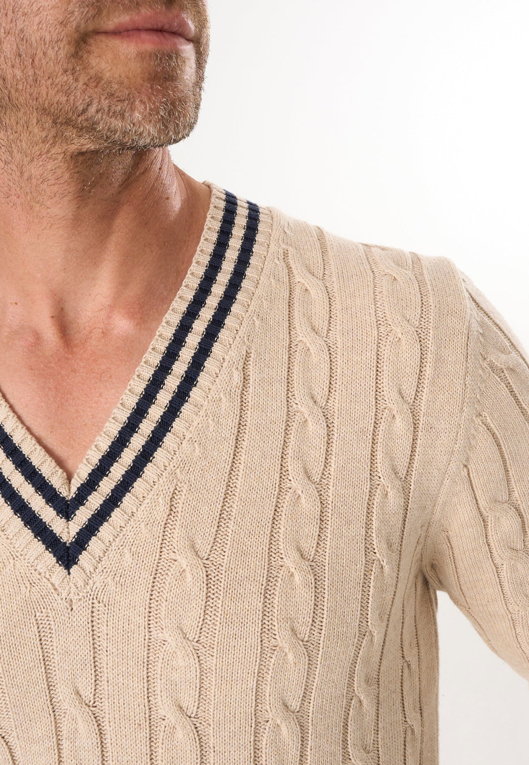 Felix Hardy Pull tricot homme col V tressé - Beige