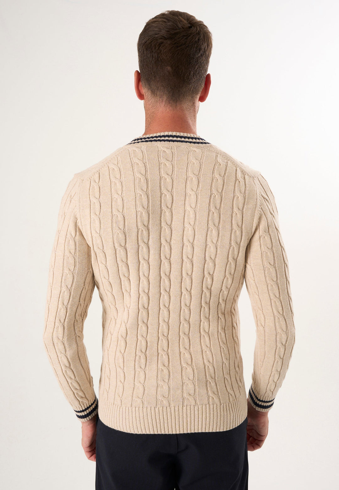 Felix Hardy Pull tricot homme col V tressé - Beige