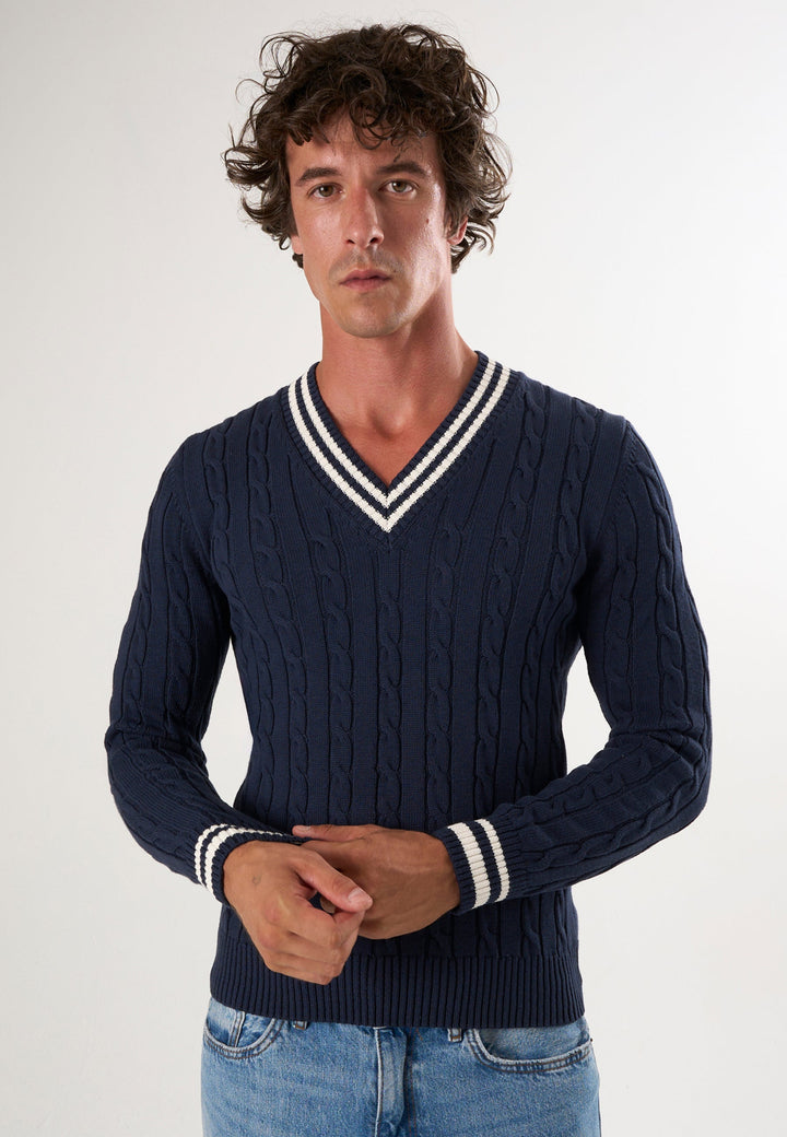 Felix Hardy Pull tricot à col en V pour homme - Bleu marine