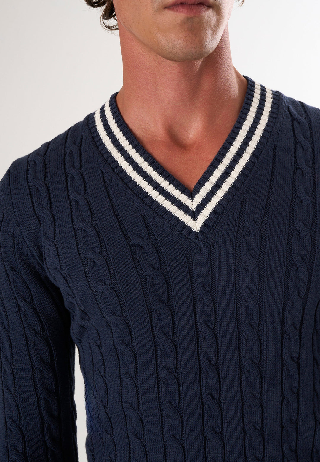 Felix Hardy Pull tricot à col en V pour homme - Bleu marine