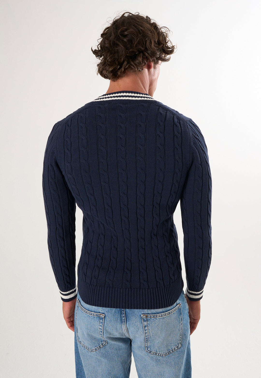 Felix Hardy Pull tricot à col en V pour homme - Bleu marine