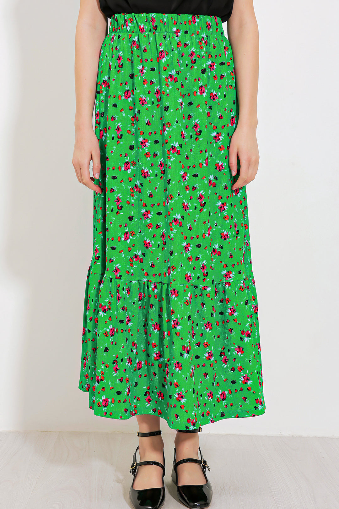 Bigdart Jupe longue en tricot à motifs floraux verts pour femme 1886