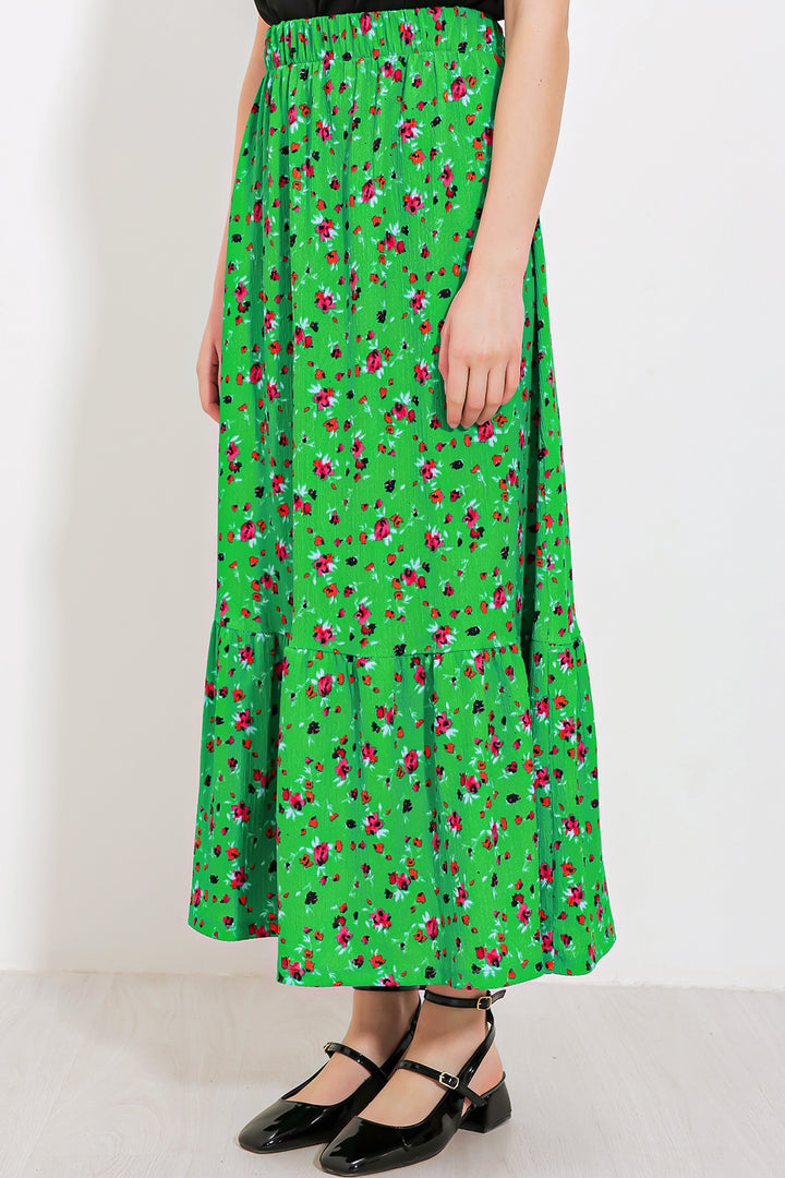 Bigdart Jupe longue en tricot à motifs floraux verts pour femme 1886