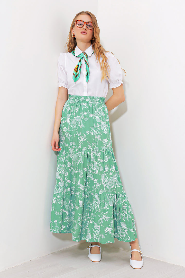 Bigdart Jupe longue en viscose à motifs vert d'eau pour femme 1898