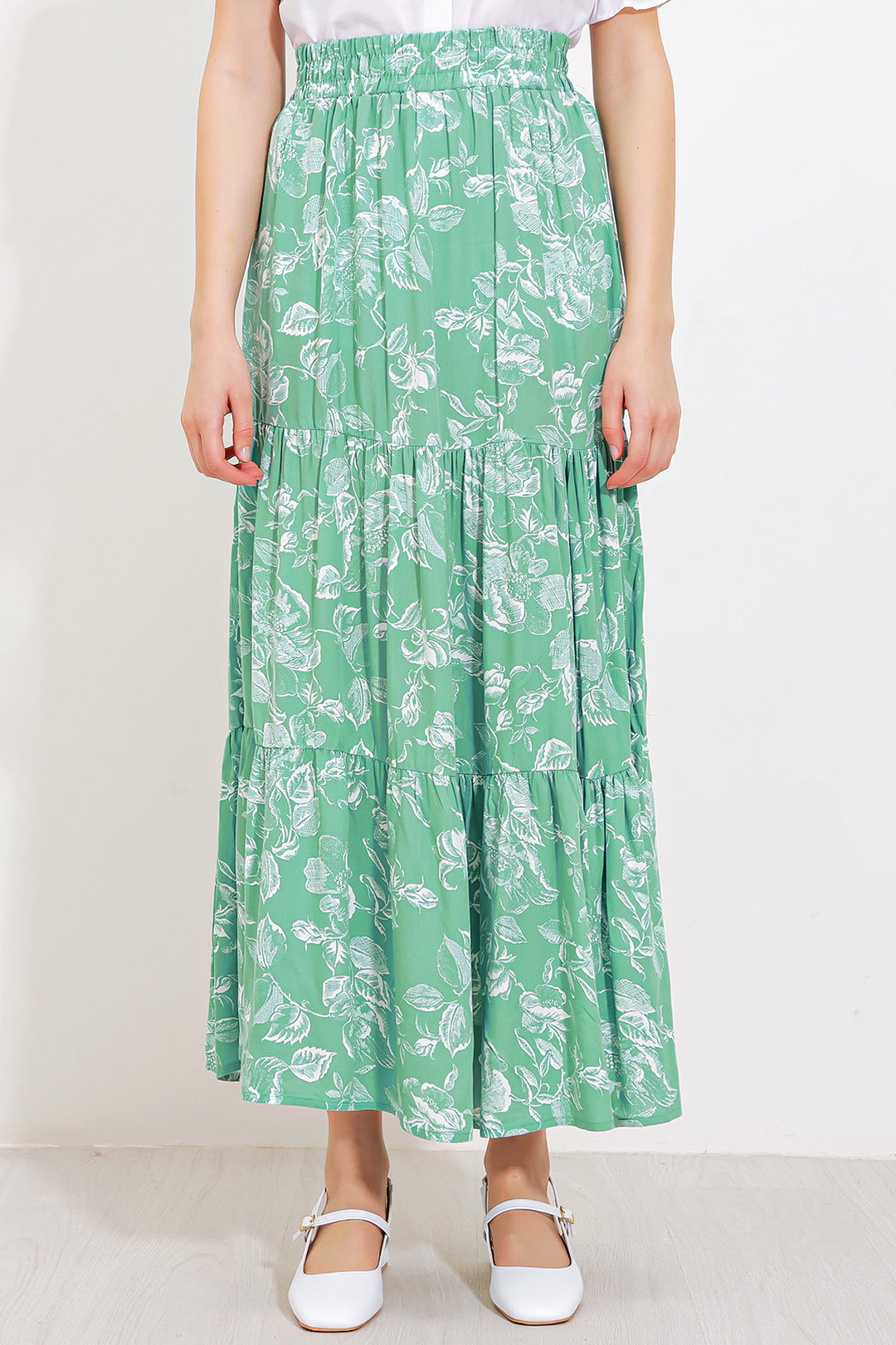 Bigdart Jupe longue en viscose à motifs vert d'eau pour femme 1898