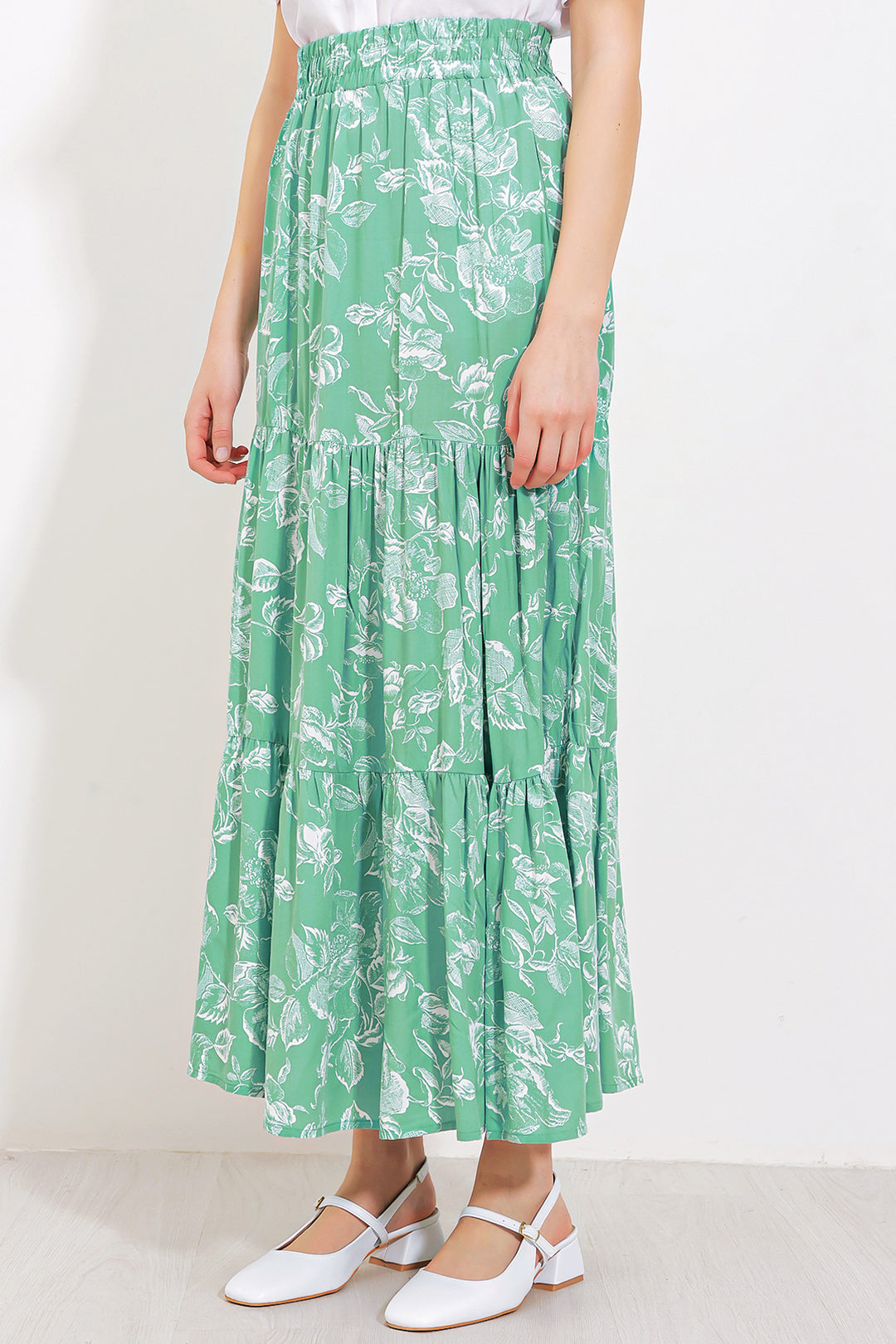 Bigdart Jupe longue en viscose à motifs vert d'eau pour femme 1898