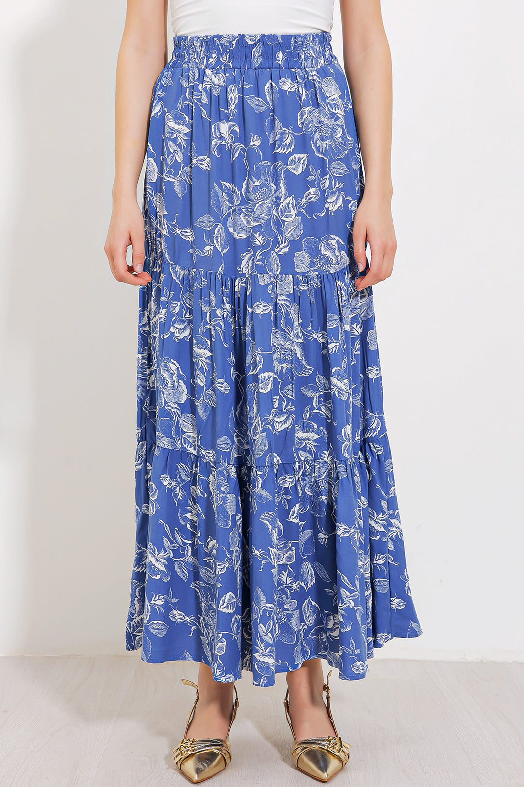 Bigdart Jupe longue en viscose à motifs indigo pour femme 1898
