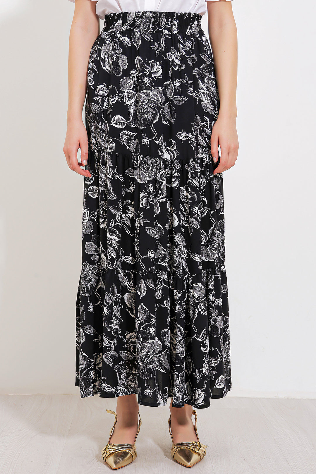 Bigdart Jupe longue en viscose à motifs noirs pour femme 1898