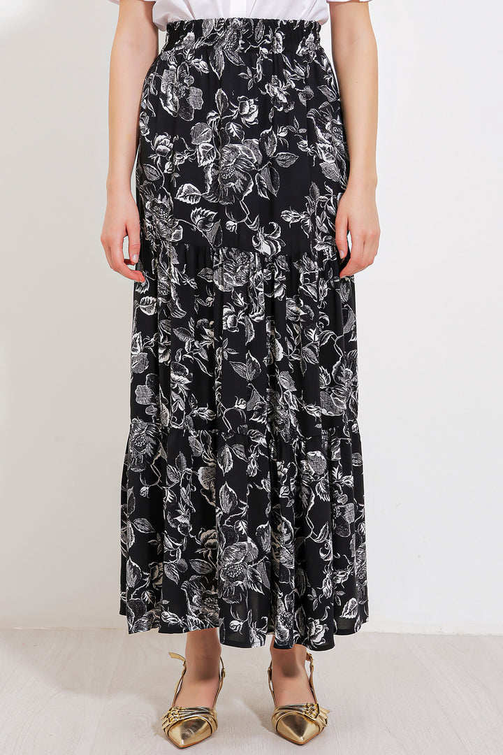 Bigdart Jupe longue en viscose à motifs noirs pour femme 1898