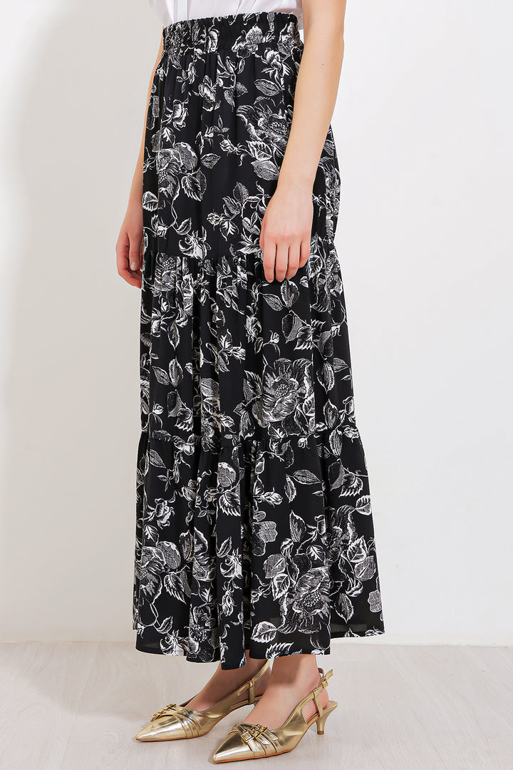 Bigdart Jupe longue en viscose à motifs noirs pour femme 1898 - Noir
