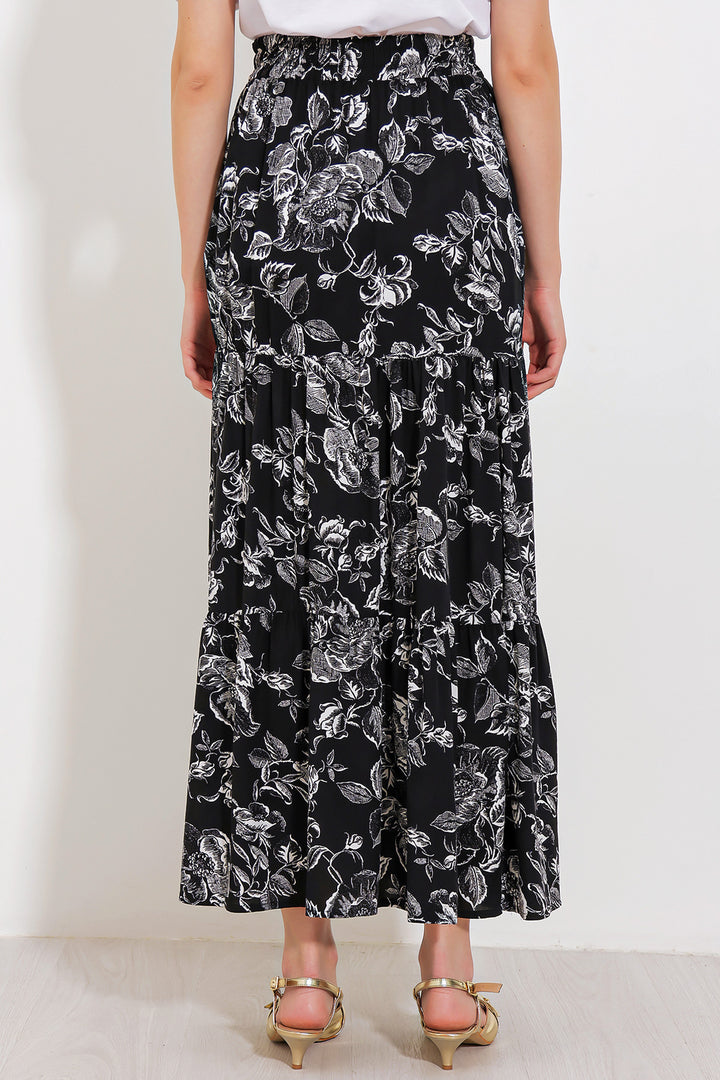 Bigdart Jupe longue en viscose à motifs noirs pour femme 1898 - Noir