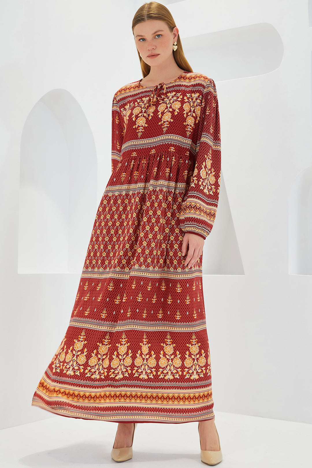 Bigdart Robe Longue en Viscose à Motifs Beige Terre Cuite Femme 1947