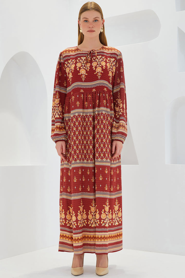 Bigdart Robe Longue en Viscose à Motifs Beige Terre Cuite Femme 1947
