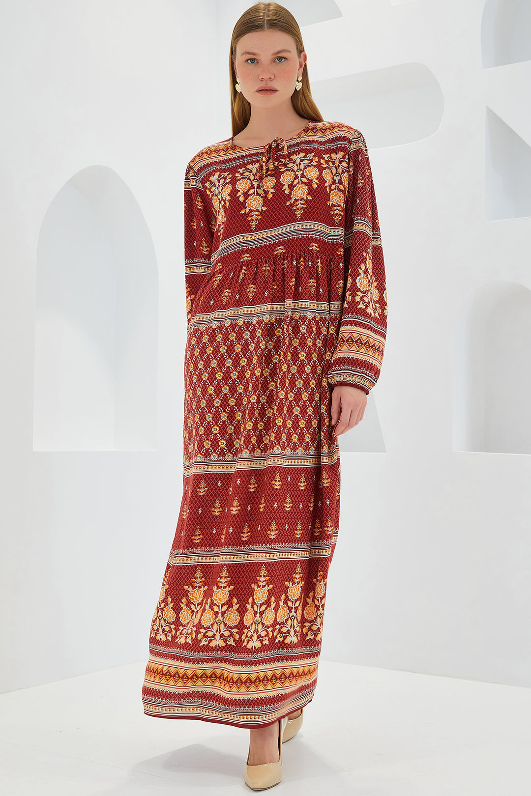 Bigdart Robe Longue en Viscose à Motifs Beige Terre Cuite Femme 1947