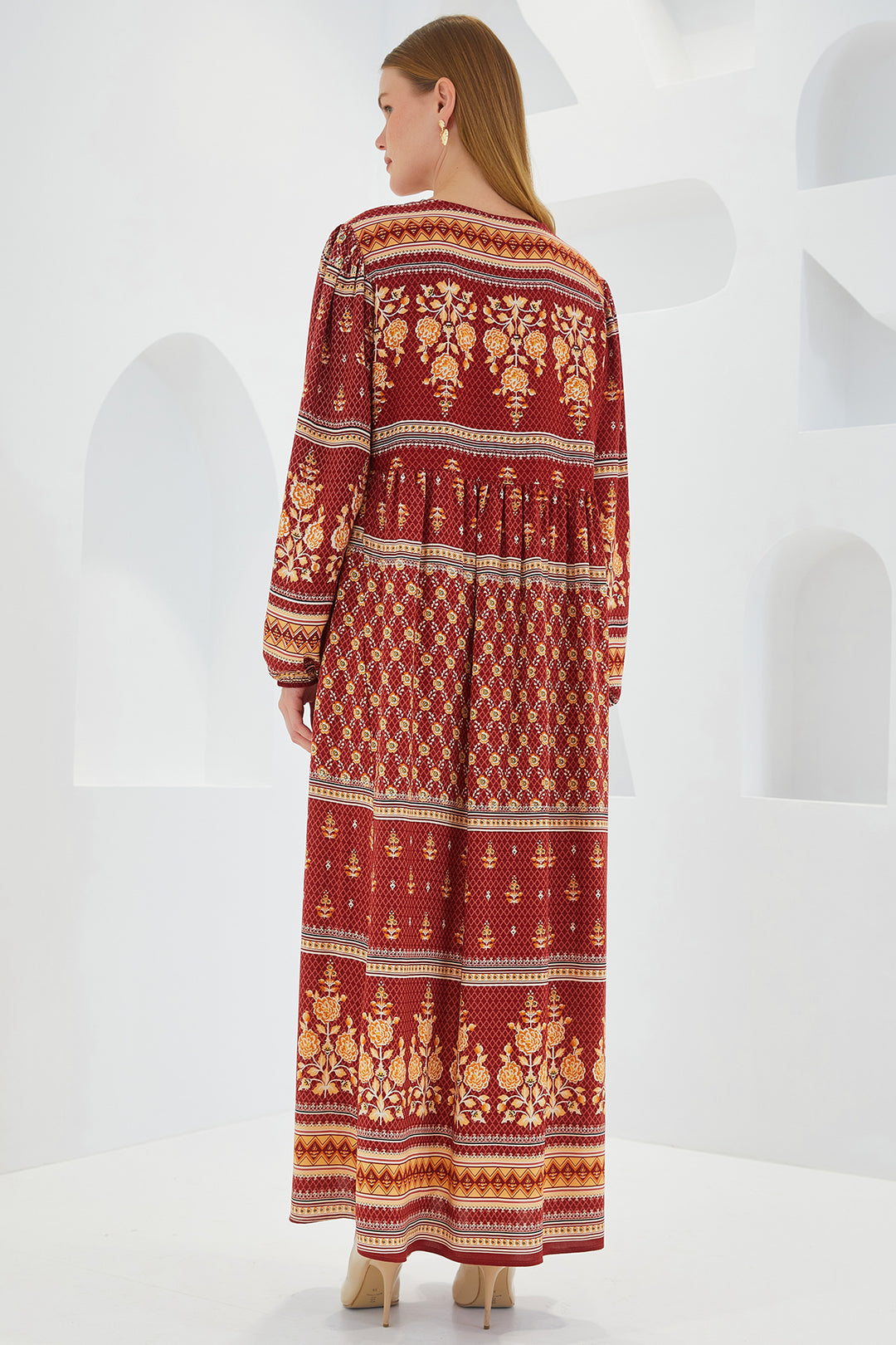 Bigdart Robe Longue en Viscose à Motifs Beige Terre Cuite Femme 1947