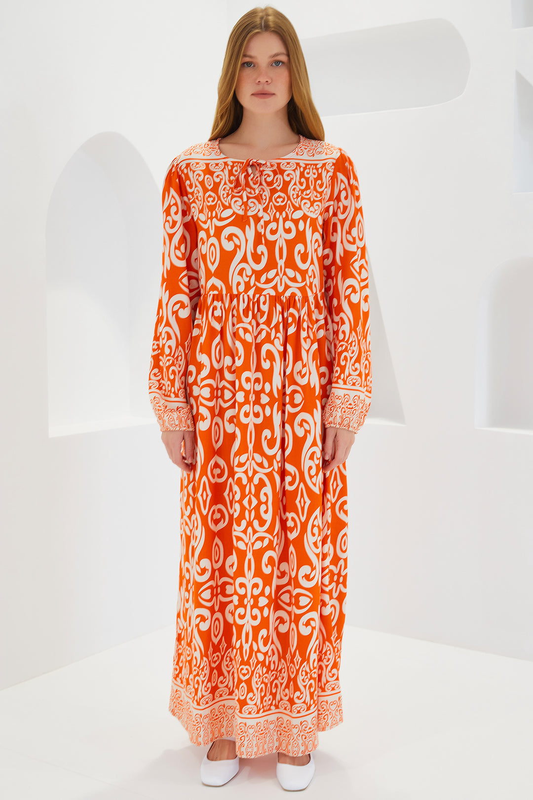 Bigdart Robe Longue en Viscose à Motifs Écru Orange Femme 1947