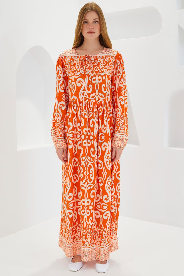 Bigdart Robe Longue en Viscose à Motifs Écru Orange Femme 1947