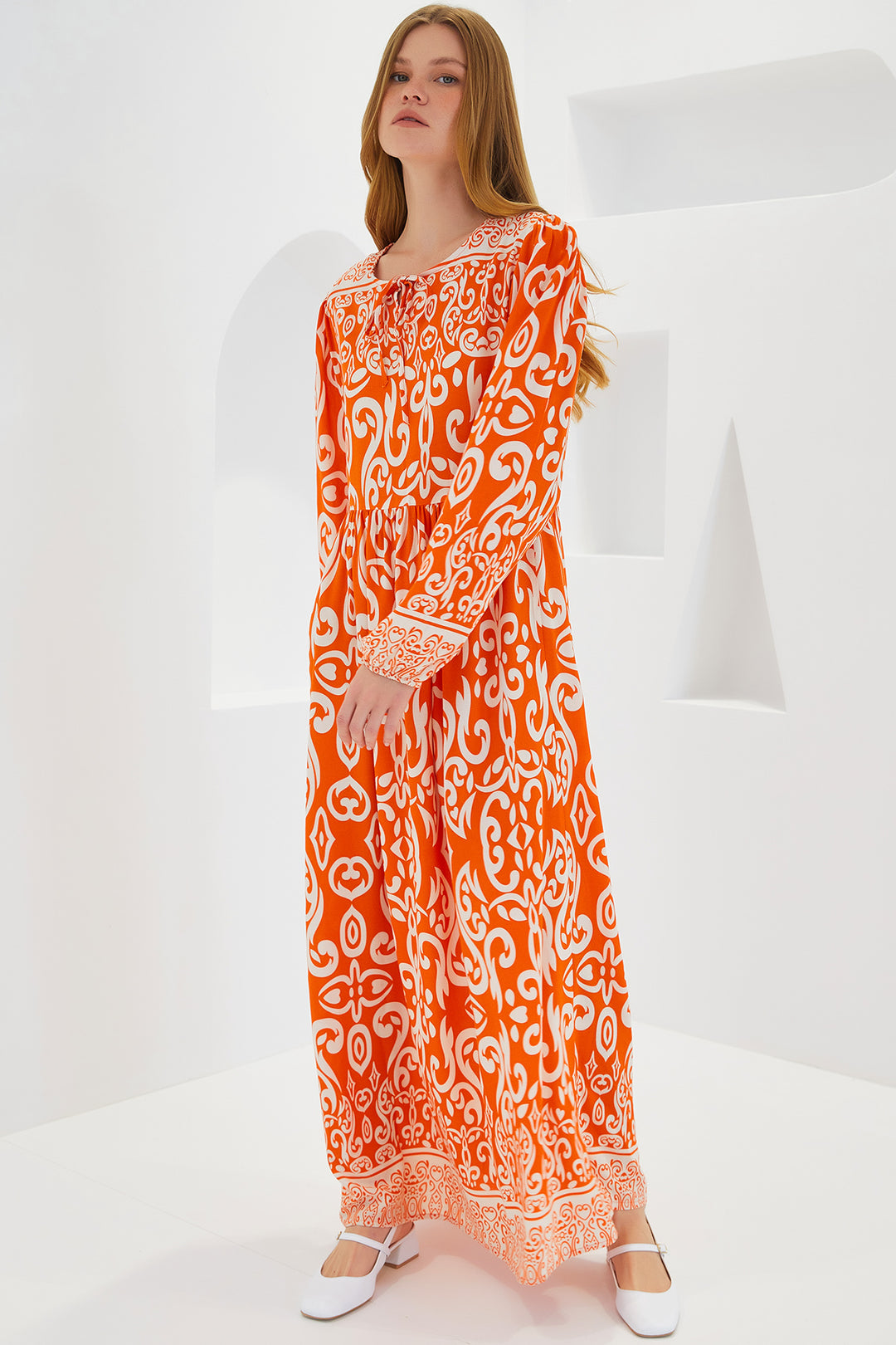 Bigdart Robe Longue en Viscose à Motifs Écru Orange Femme 1947