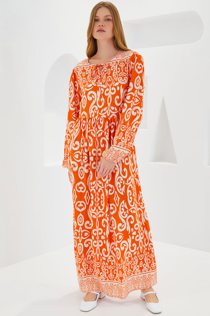 Bigdart Robe Longue en Viscose à Motifs Écru Orange Femme 1947