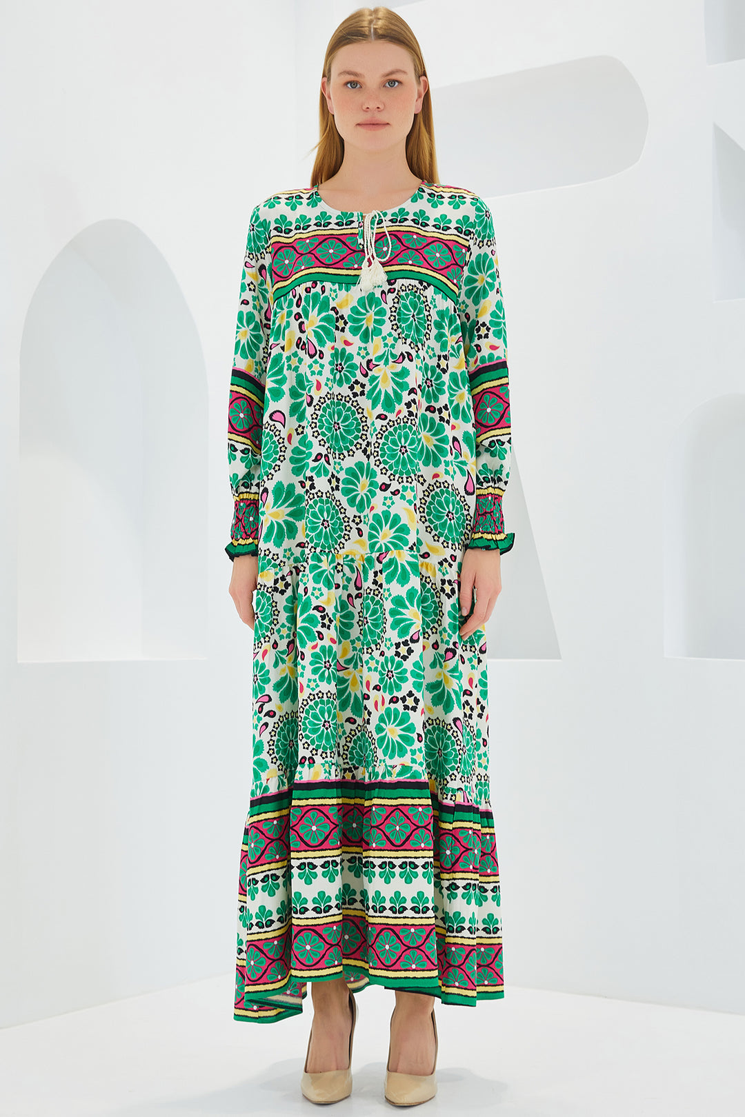 Bigdart Robe Longue en Viscose à Motifs Rouge Vert Femme 1947
