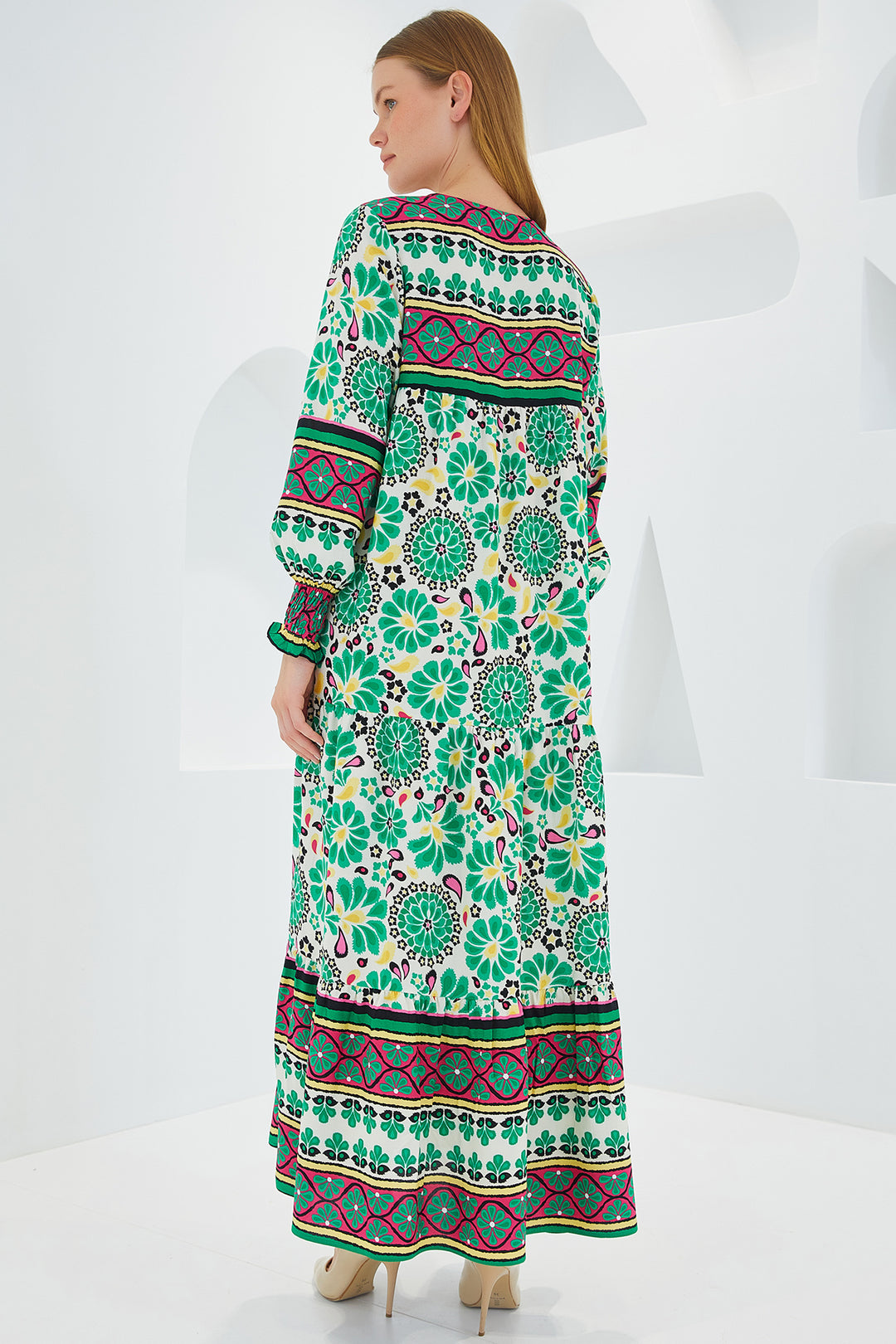 Bigdart Robe Longue en Viscose à Motifs Rouge Vert Femme 1947