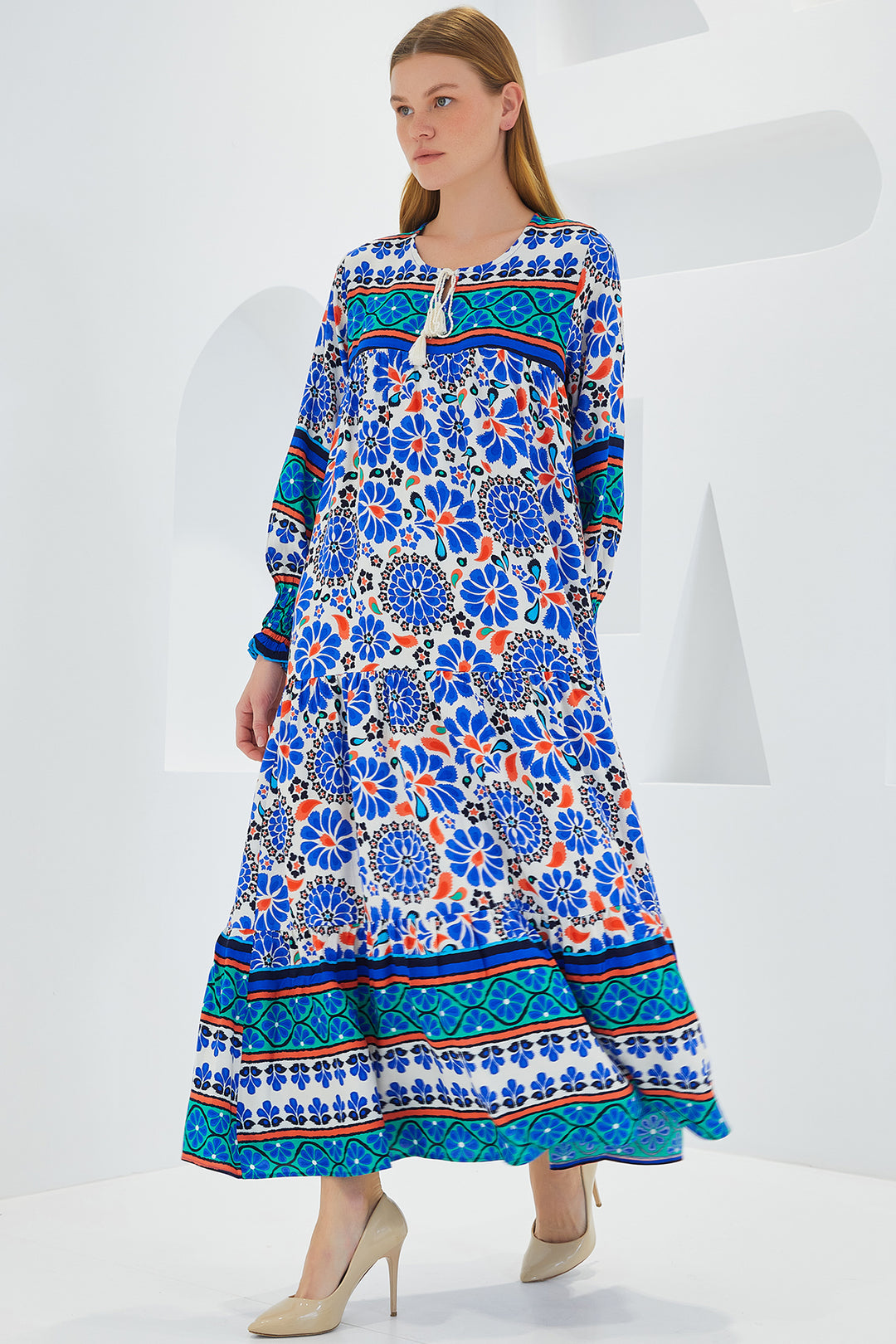 Bigdart Robe Longue en Viscose à Motifs Bleu Saphir Femme 1947