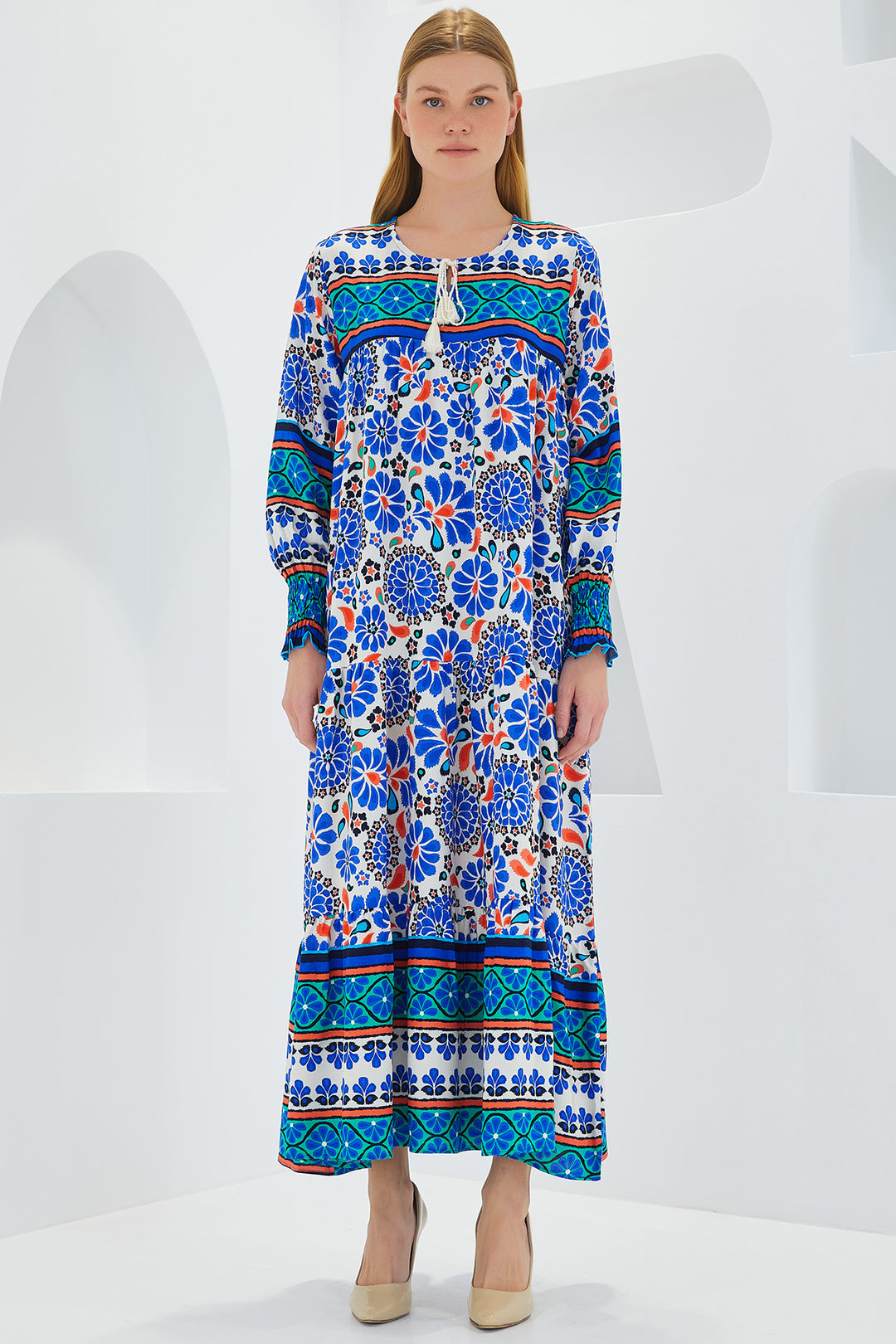 Bigdart Robe Longue en Viscose à Motifs Bleu Saphir Femme 1947