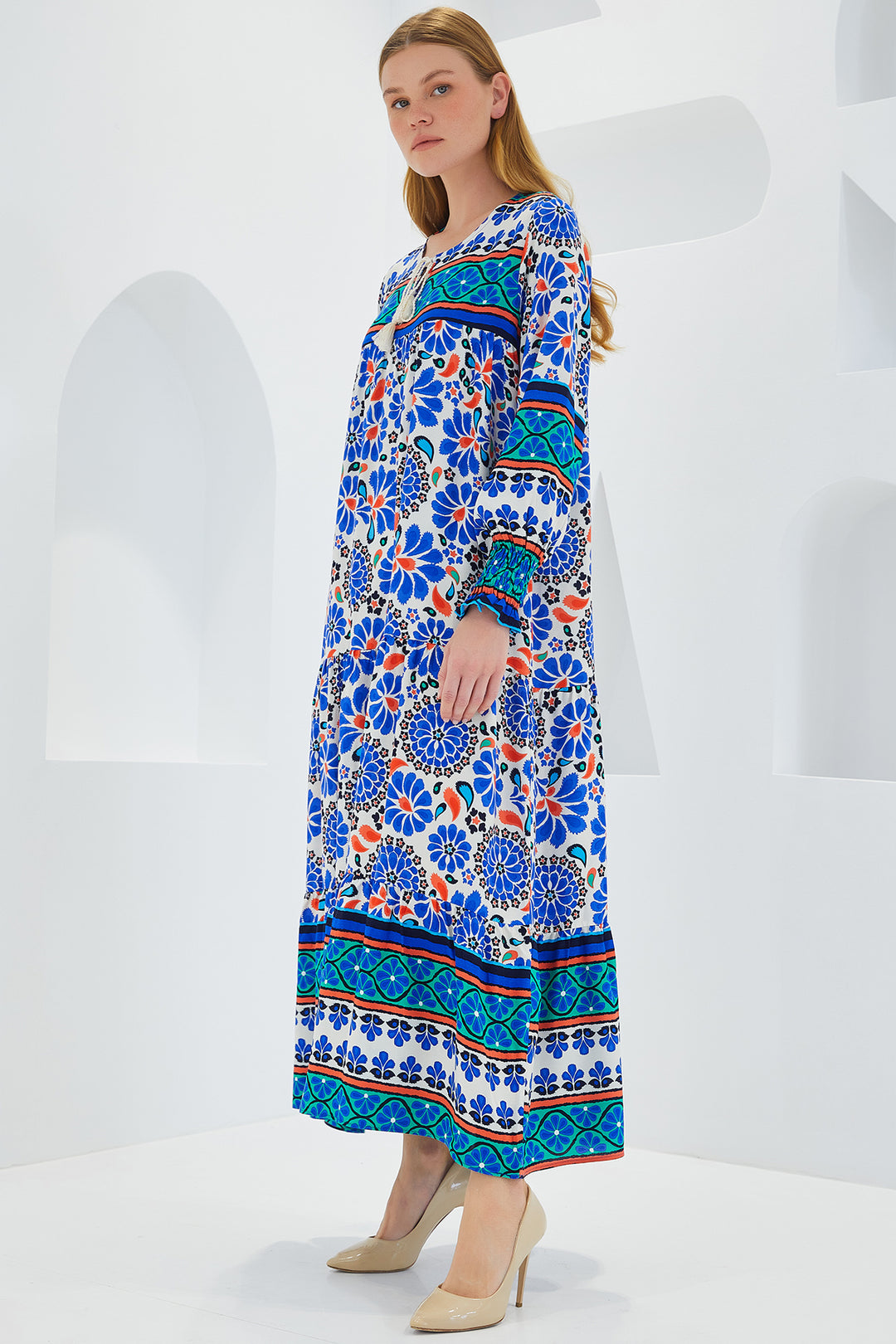 Bigdart Robe Longue en Viscose à Motifs Bleu Saphir Femme 1947