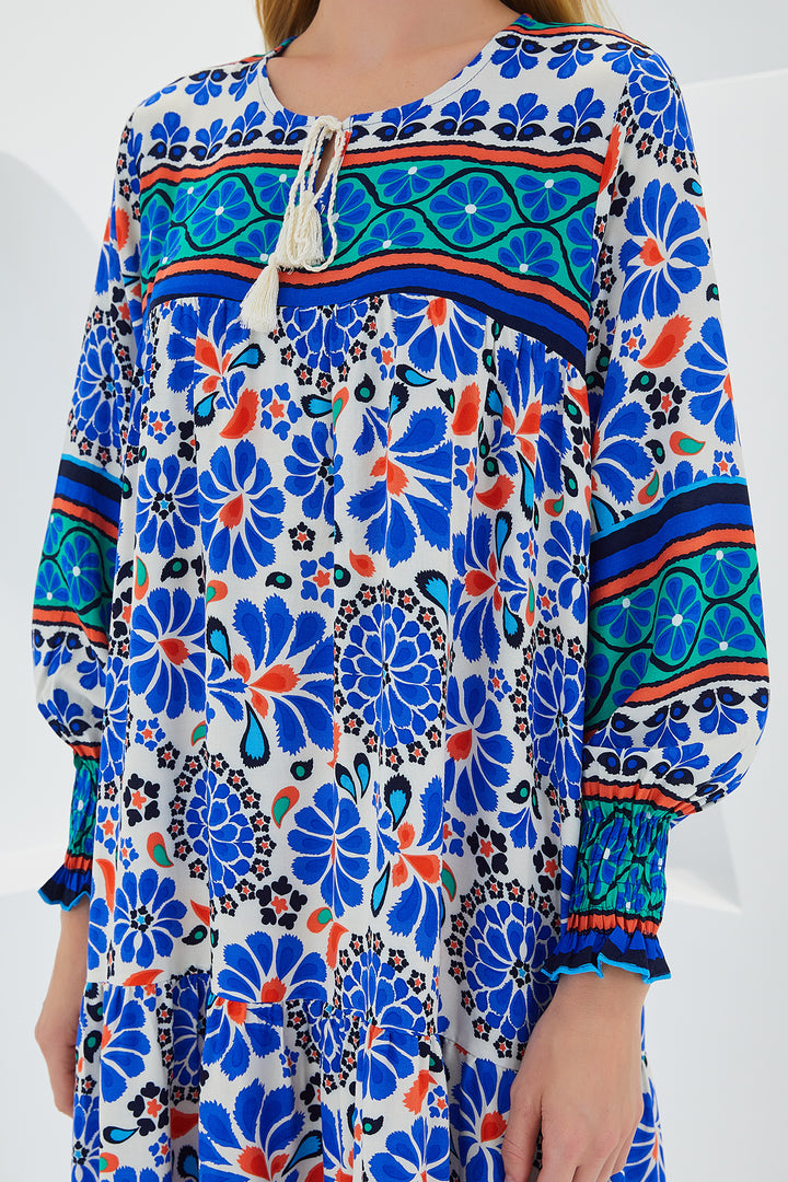 Bigdart Robe Longue en Viscose à Motifs Bleu Saphir Femme 1947