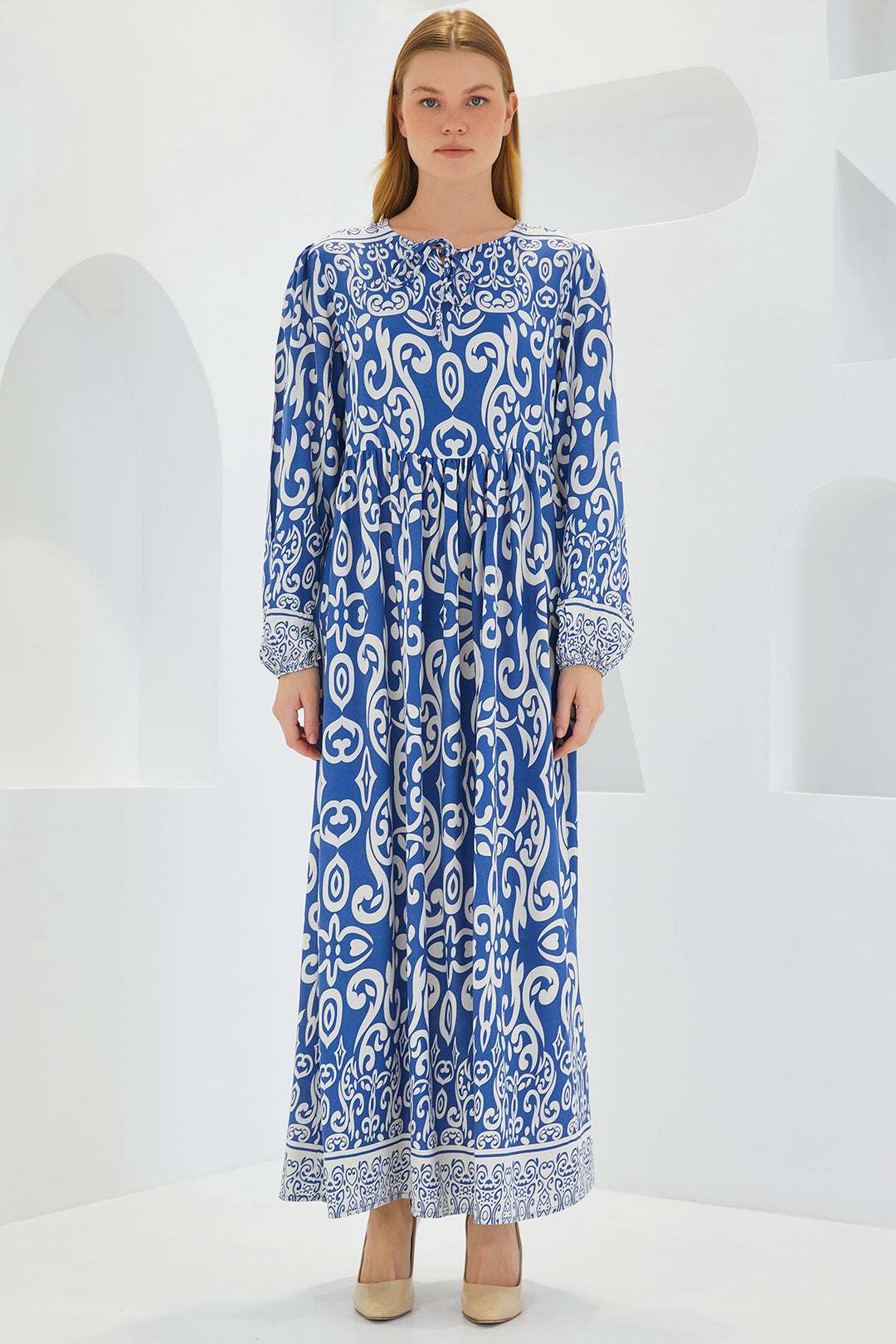 Bigdart Robe Longue en Viscose à Motifs Écru Indigo Femme 1947