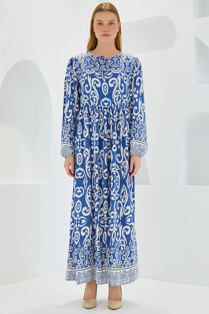 Bigdart Robe Longue en Viscose à Motifs Écru Indigo Femme 1947