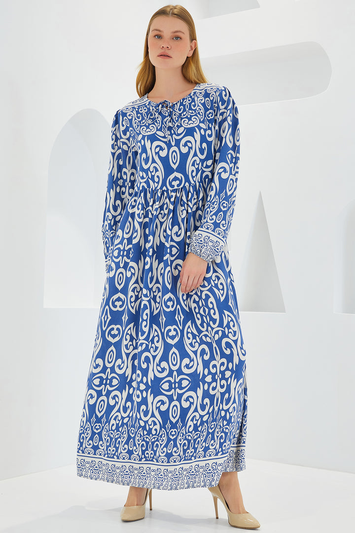 Bigdart Robe Longue en Viscose à Motifs Écru Indigo Femme 1947