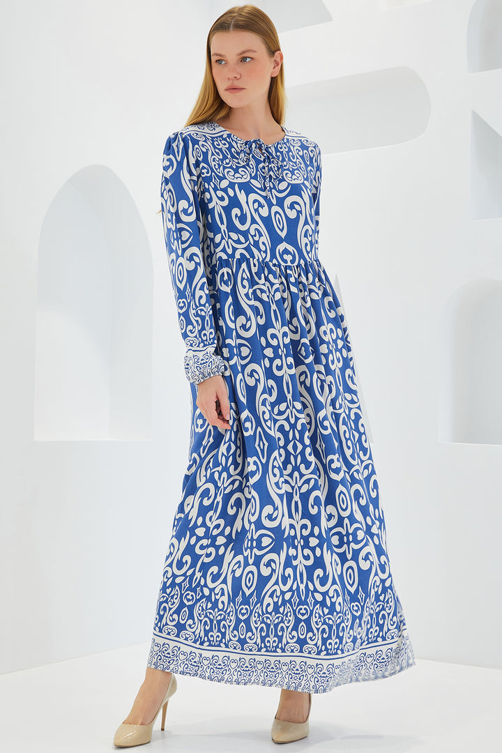 Bigdart Robe Longue en Viscose à Motifs Écru Indigo Femme 1947