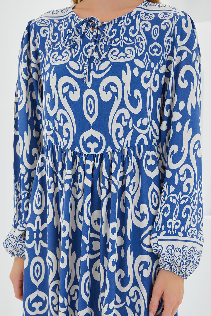 Bigdart Robe Longue en Viscose à Motifs Écru Indigo Femme 1947